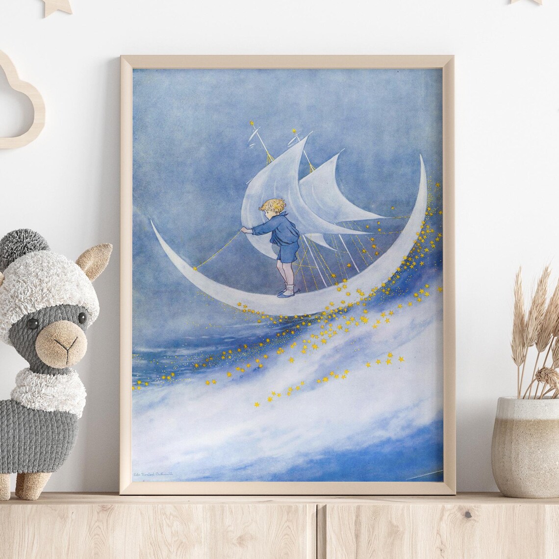 Sailing On The Moon Vintage Nursery Art Print
