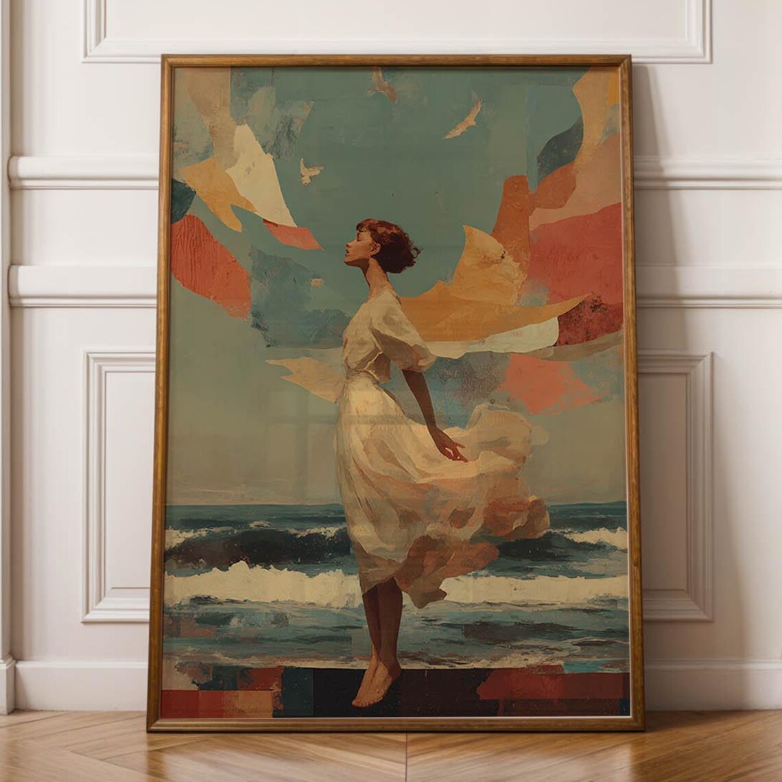 Modern Coastal Poster Print, Feminine Seaside Painting