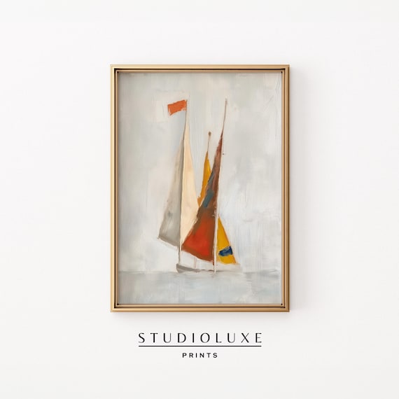 Abstract Sailboat Poster Minimalist Nautical Sails Soft Coastal Art