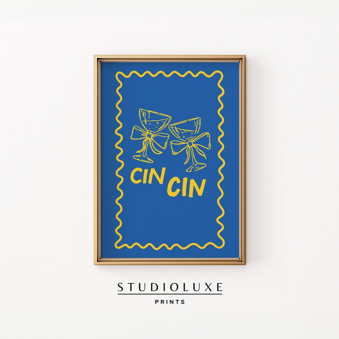 Cin Cin Cocktail Glasses Blue Coquette Kitchen Bar Cart Decor Poster