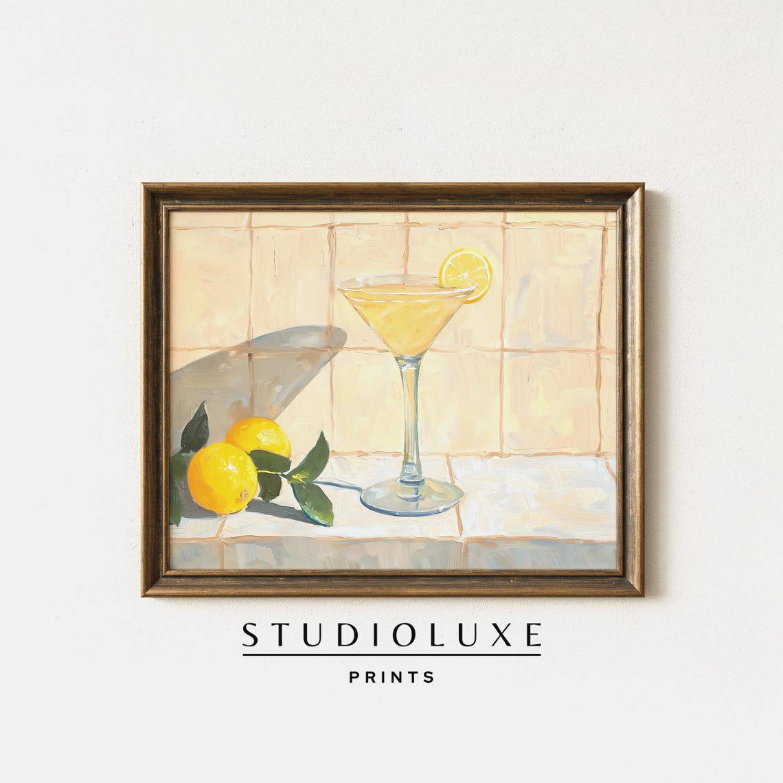 Golden Lemon Cocktail With Fresh Lemons Sunlit Bar Cart Art Poster