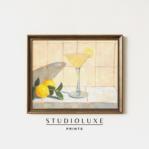 Golden Lemon Cocktail With Fresh Lemons Sunlit Bar Cart Art Poster