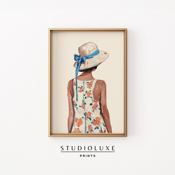 Woman in Floral Sundress and Straw Hat from Behind Summer Poster