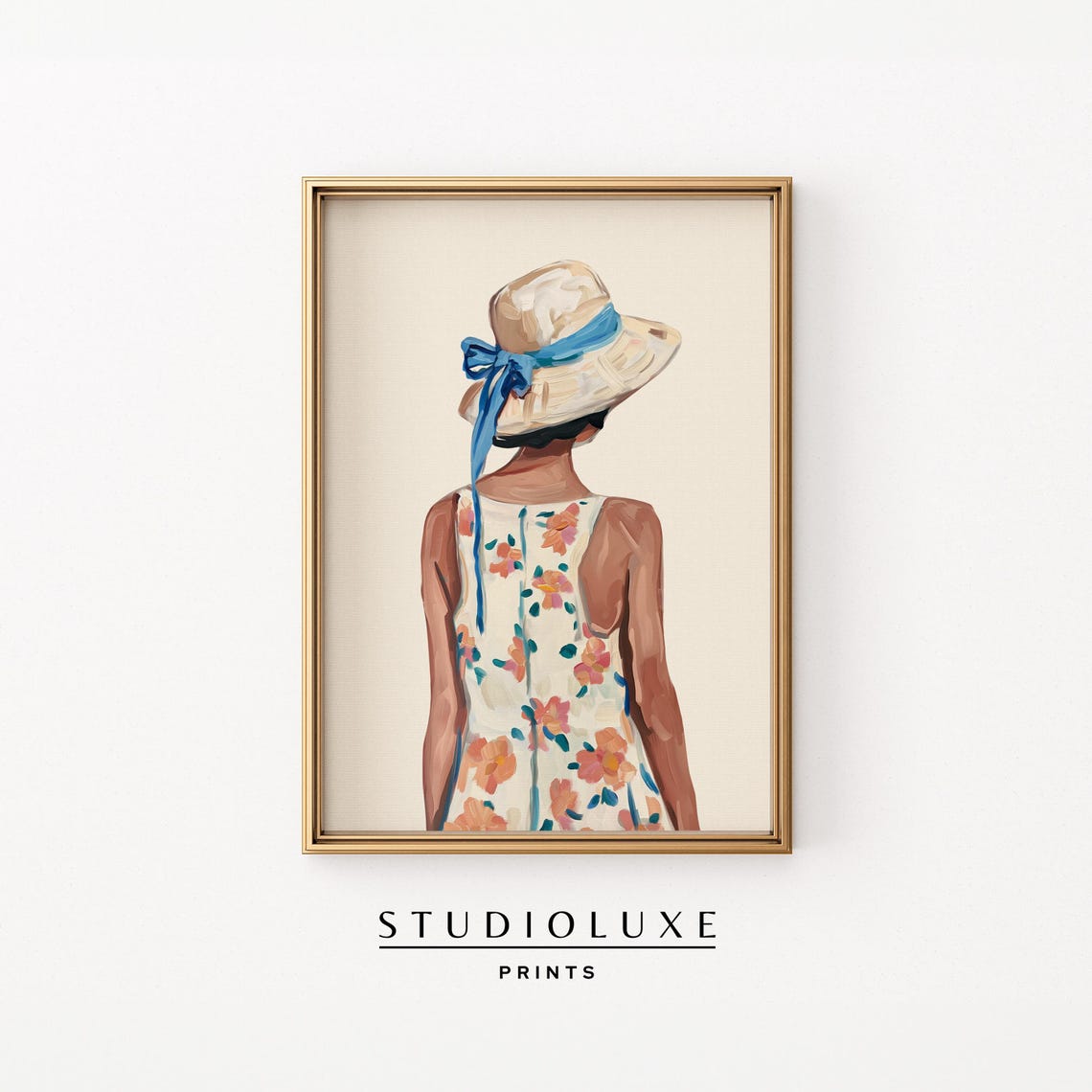 Woman in Floral Sundress and Straw Hat from Behind Summer Poster