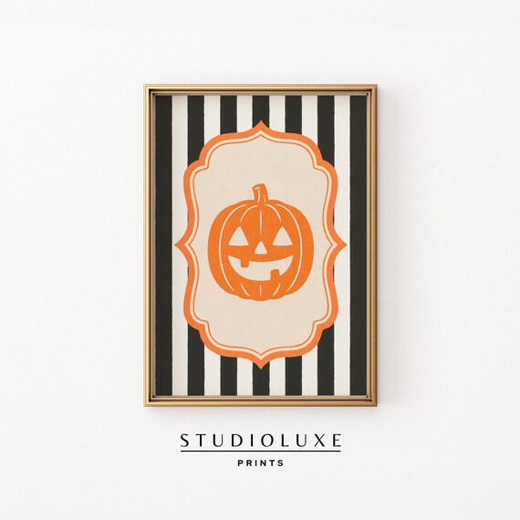 Cute Vintage Jack O Lantern Pumpkin Halloween Striped Sign Poster