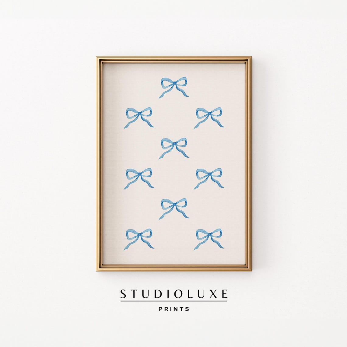 Delicate Blue Watercolor Bow Pattern Coquette Girl Room Poster