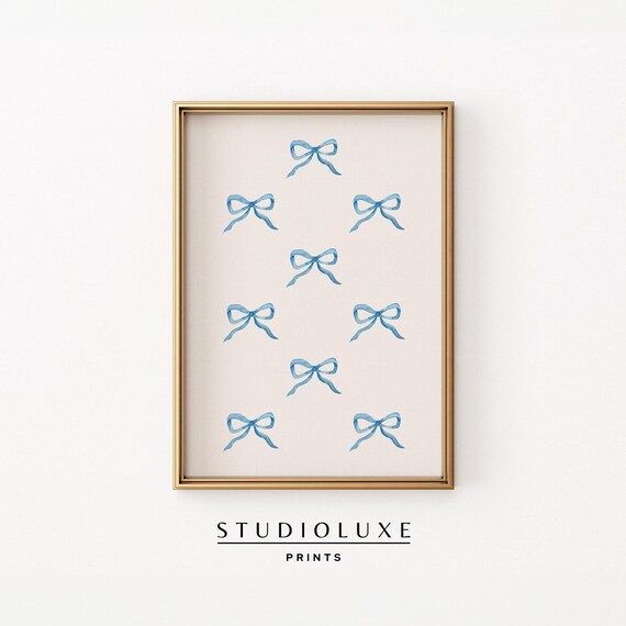 Delicate Blue Watercolor Bow Pattern Coquette Girl Room Poster