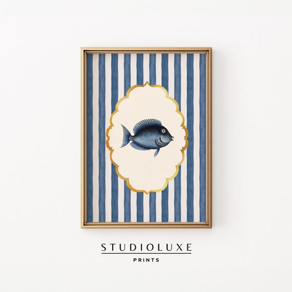Blue Fish Nautical Beach Decor Coastal Art Print