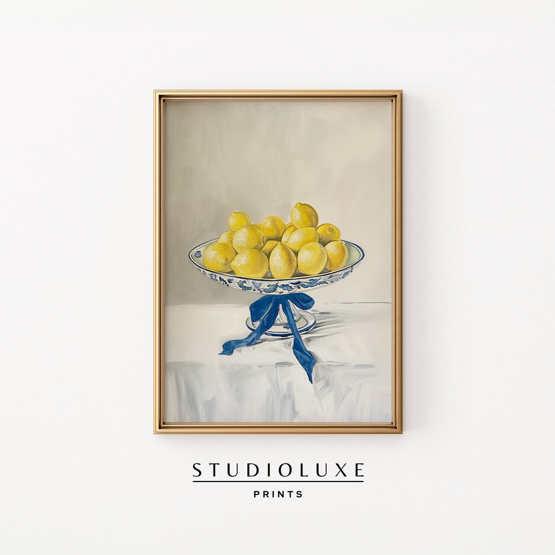 Chinoiserie Lemon Bowl Blue Ribbon Citrus Kitchen Still Life Poster
