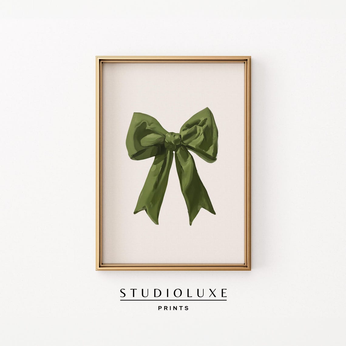 Green Satin Bow on Cream Background Coquette Room Decor Poster