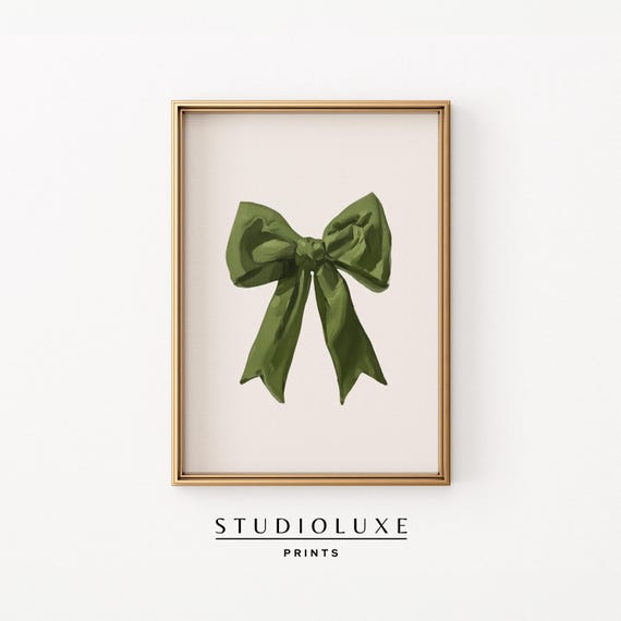 Green Bow Wall Art Coquette Room Decor Preppy Trendy Apartment Cute Nursery Christmas