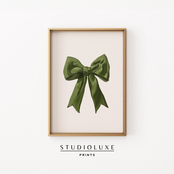 Green Satin Bow on Cream Background Coquette Room Decor Poster