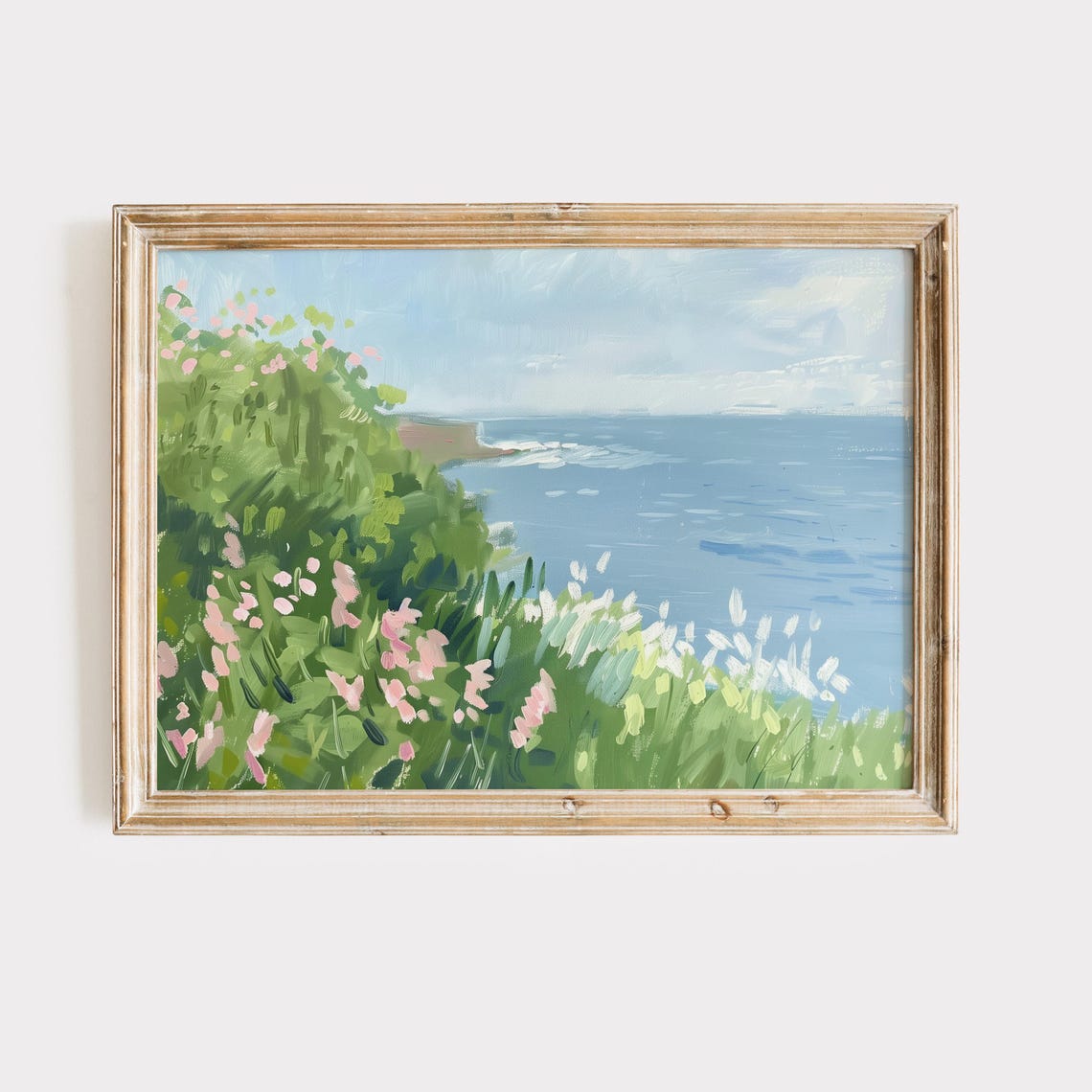 Seaside Cliff Wildflower Meadow Overlooking Ocean Impressionist Poster