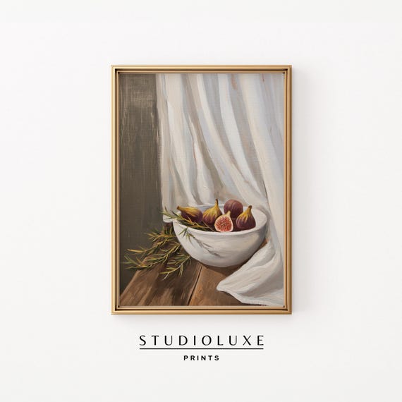 Fig Still Life Wall Art Tuscan Kitchen Bowl Of Figs With Draped Linen Moody Food Painting Mediterranean Dining Room Decor