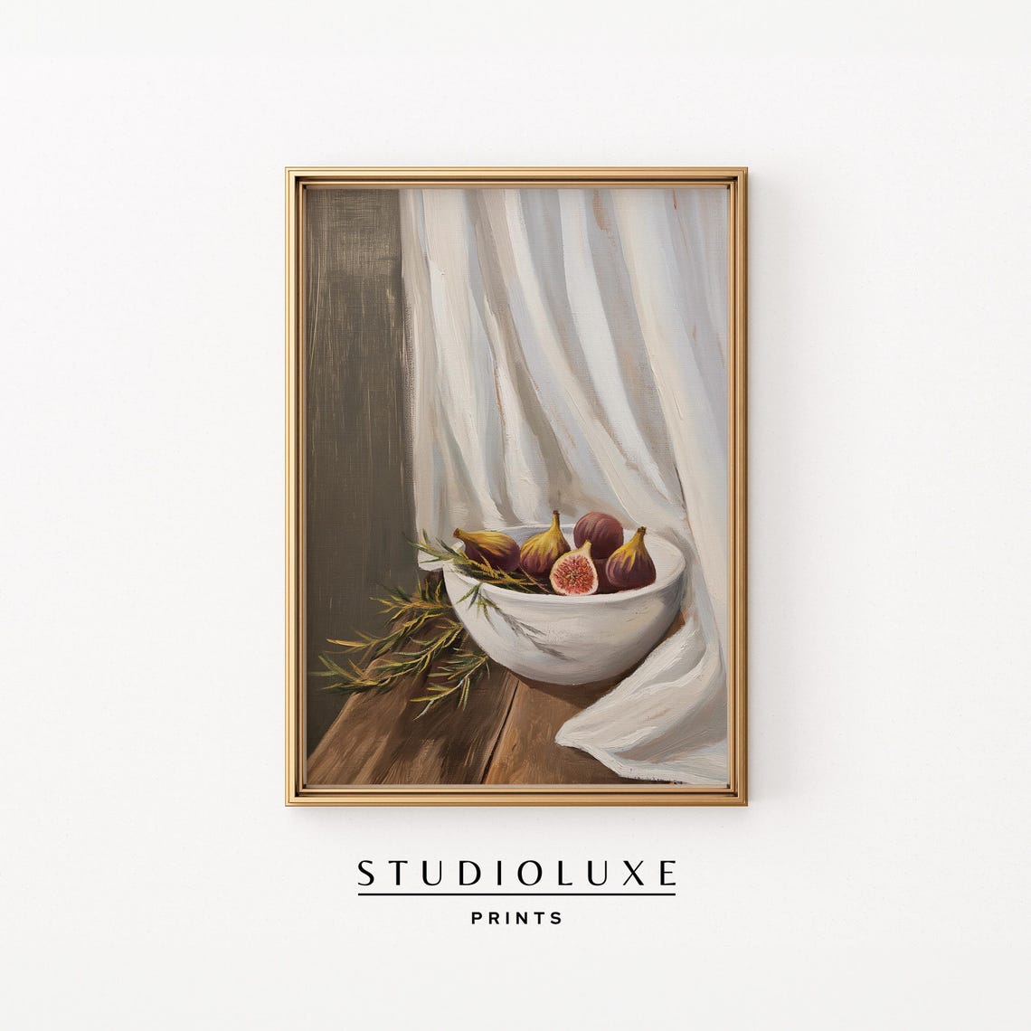 Fig Bowl Still Life Moody Tuscan Kitchen Oil Painting Poster
