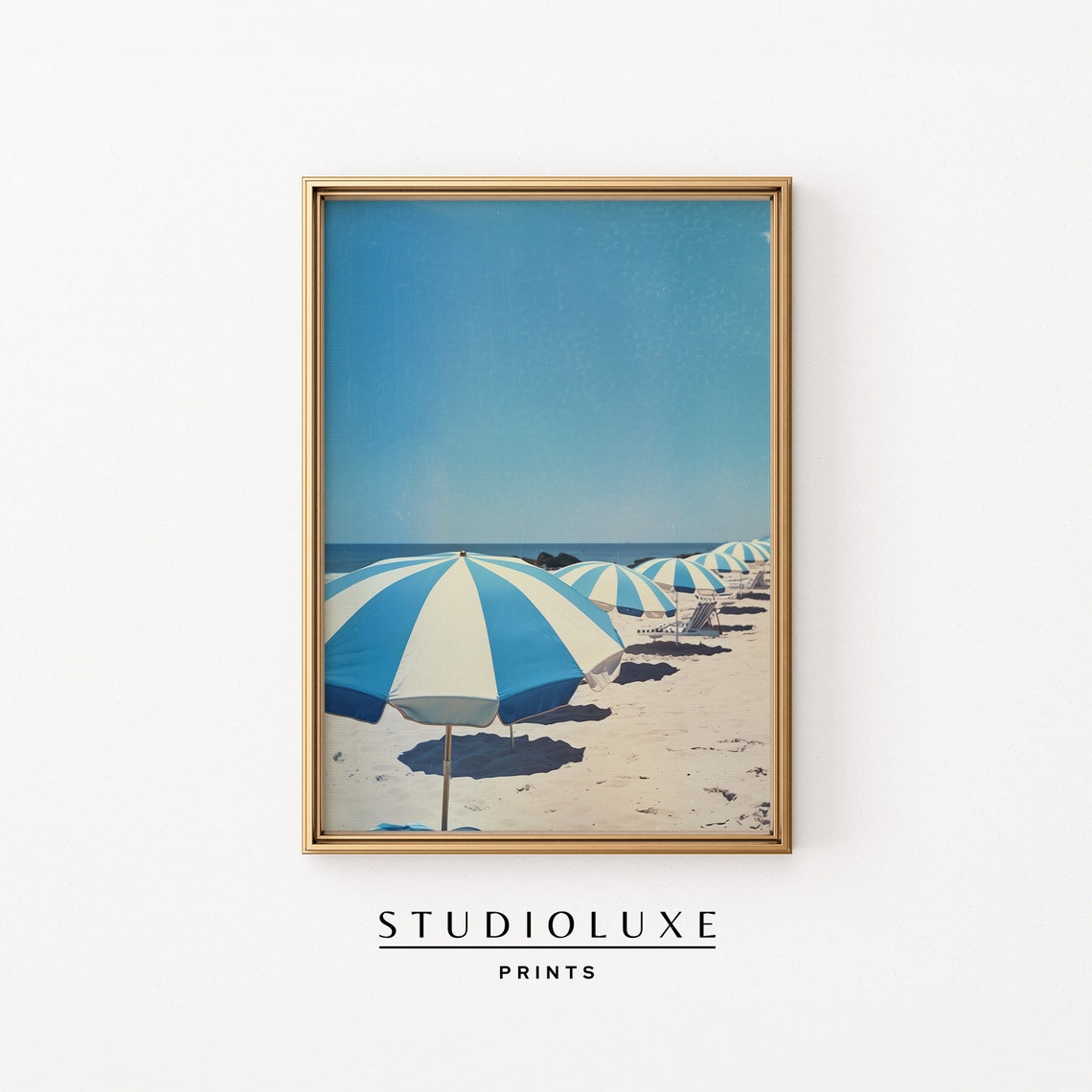 Vintage Beach Striped Umbrellas Summer Coastal Photo Wall Art