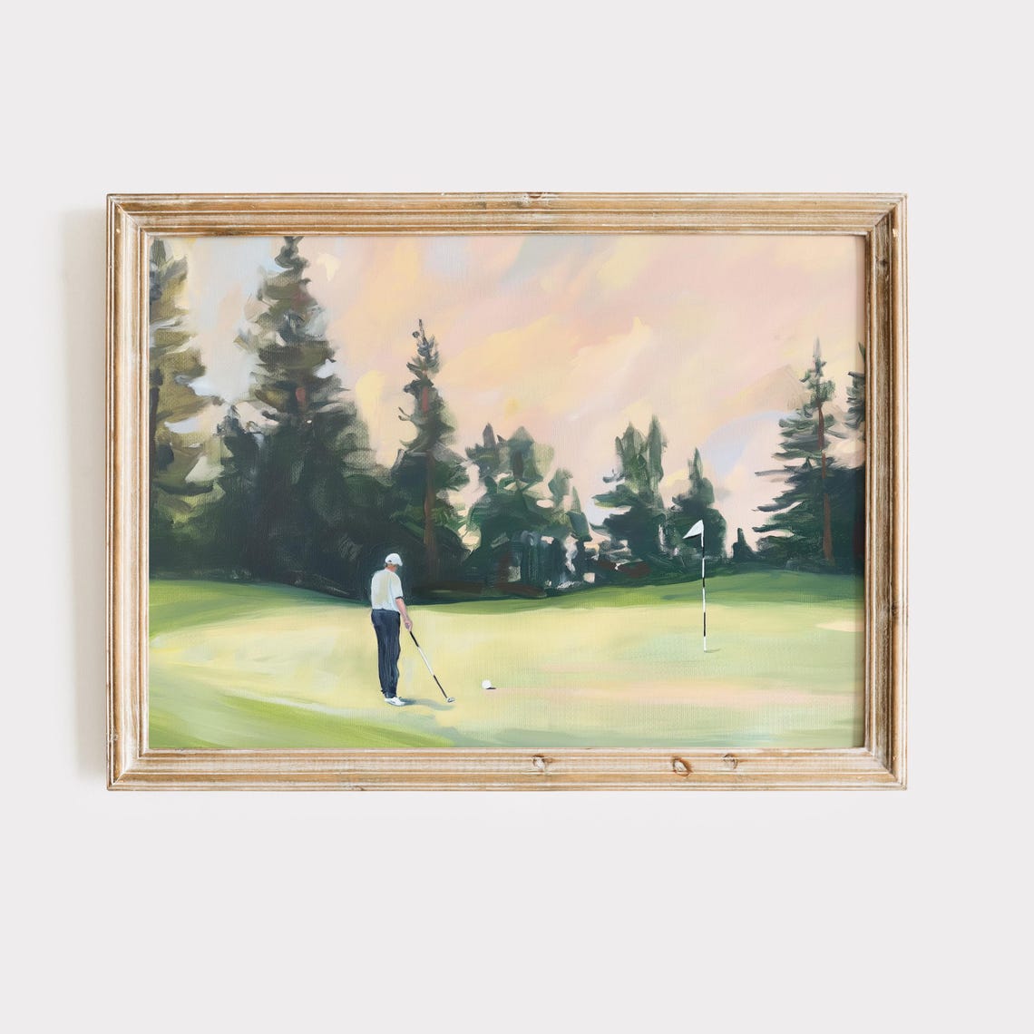 Golfer Putting at Sunset Among Pines Vintage Golf Painting Poster