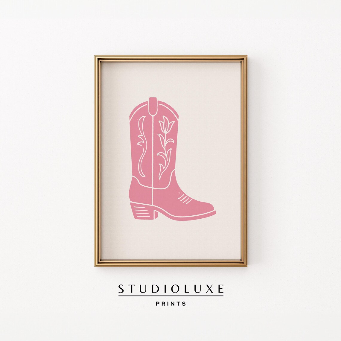 Pink Cowboy Boot Western Stitched Silhouette Dorm Room Poster
