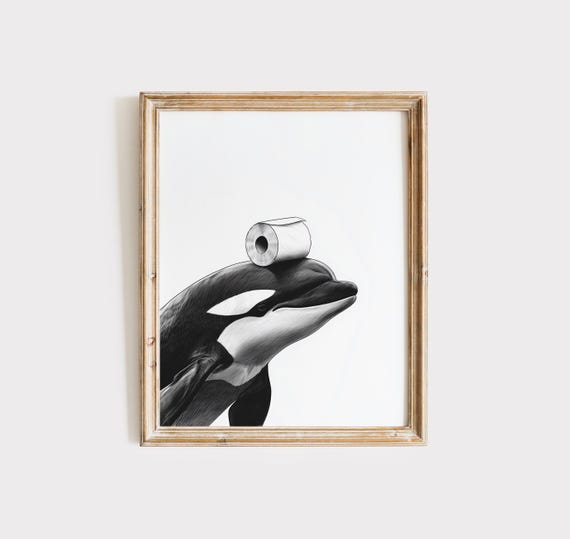 Orca Bathroom Wall Art Print, Black and White