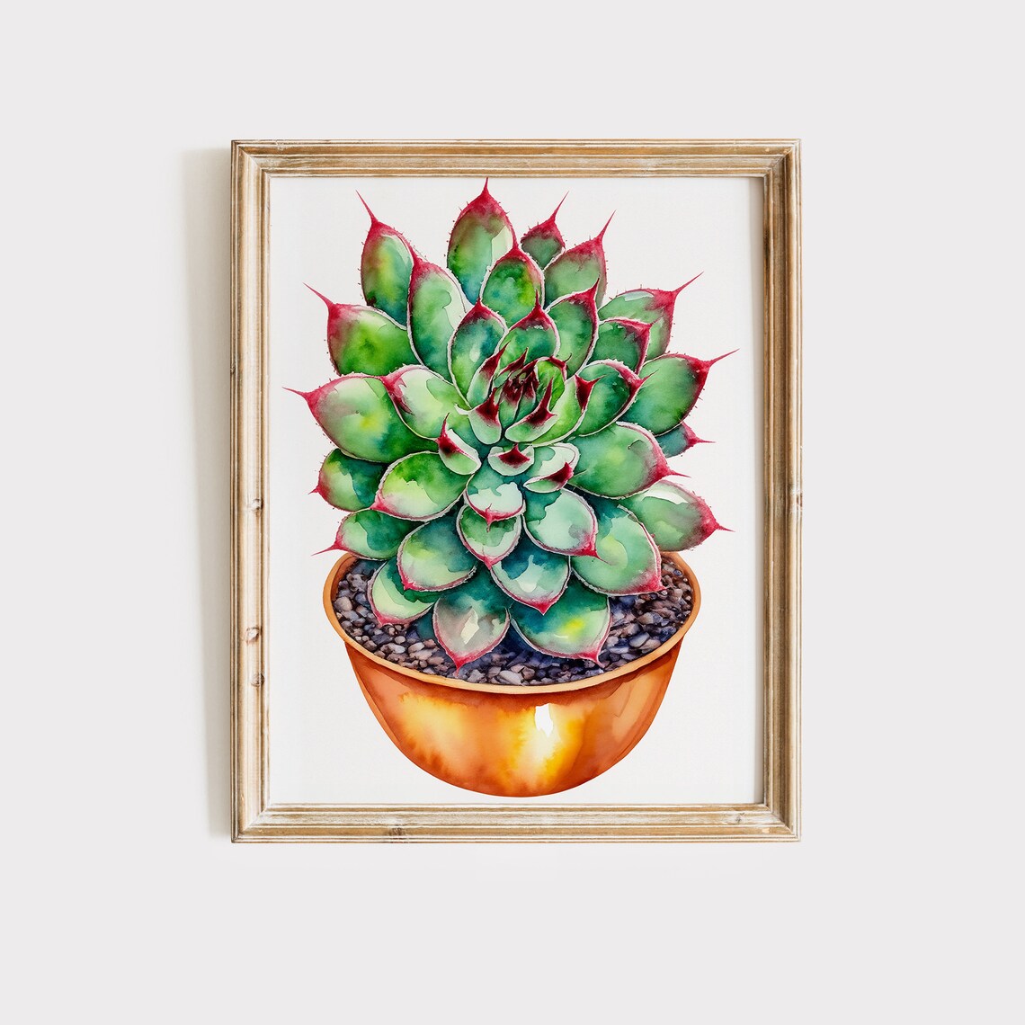 Red Tipped Succulent Copper Pot Watercolor Botanical Plant Poster