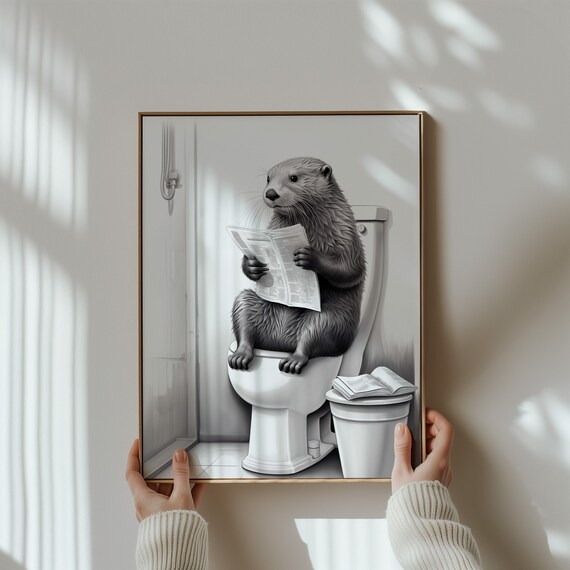 Otter Poster Animal Bathroom Poster Otter Gift Otter Art Bathroom Wall Decor Poster Black And White Bathroom Print
