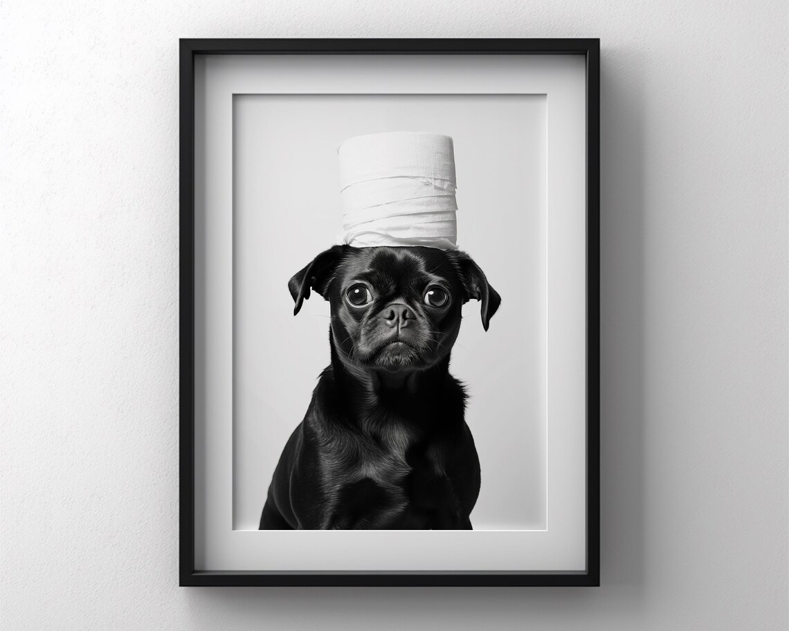 Black Pug With Toilet Paper Hat Funny Bathroom Humor Dog Wall Poster - Image 2