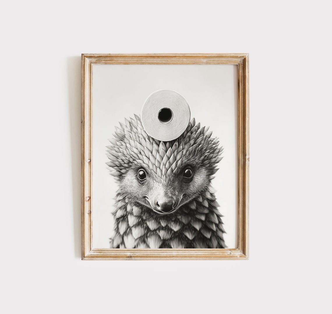 Cute Pangolin Balancing Toilet Paper On Head Bathroom Poster
