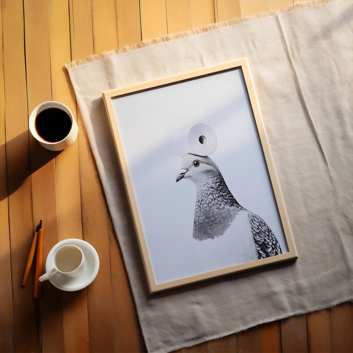 Pigeon Balancing Toilet Paper Roll On Head Funny Bird Poster - Image 2