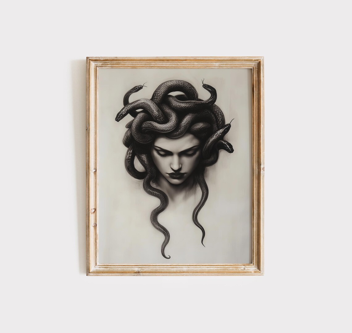 Medusa Portrait Print, Vintage Gothic Mythology