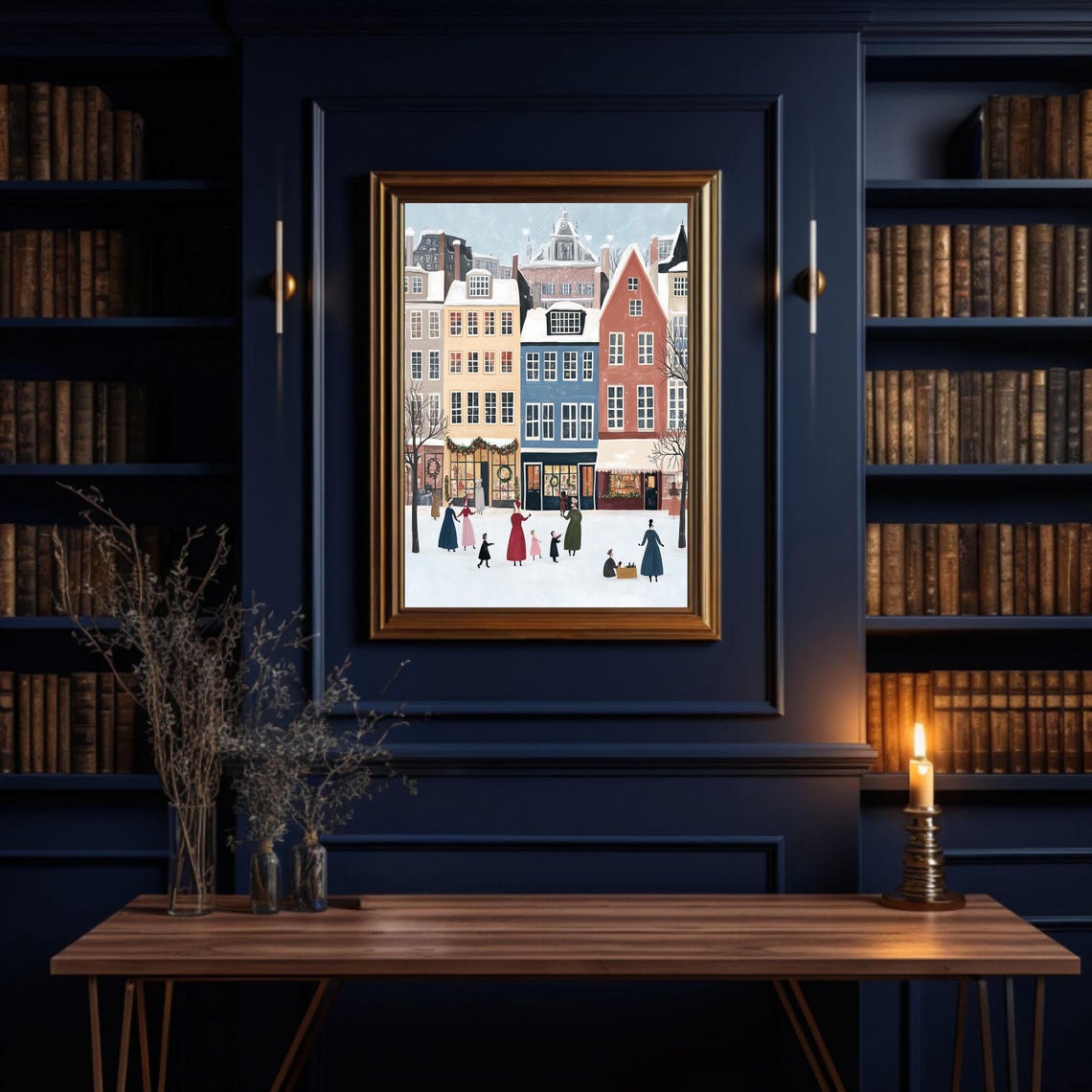 Colorful Winter Street Snow Scene in Copenhagen Style Poster - Image 2