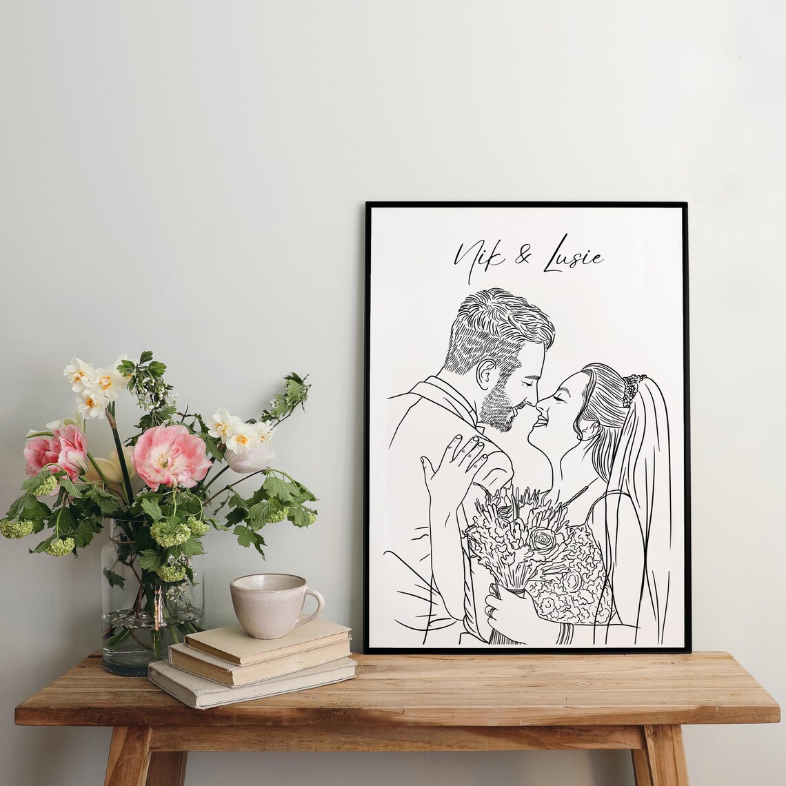One Line Drawing Couple Portrait, Minimalist Gift - Image 3