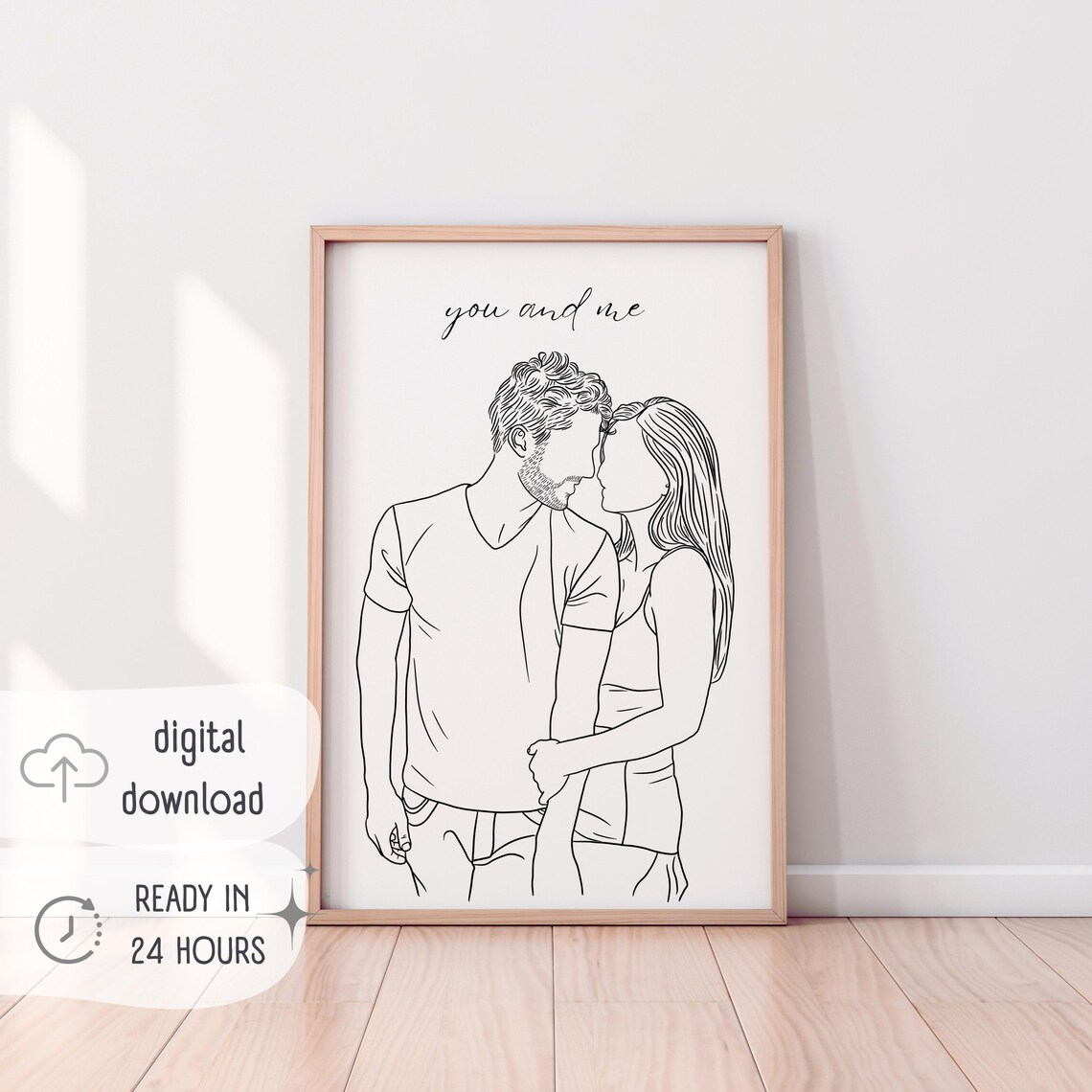 You and Me Faceless Couple Line Art Romantic Love Portrait Poster