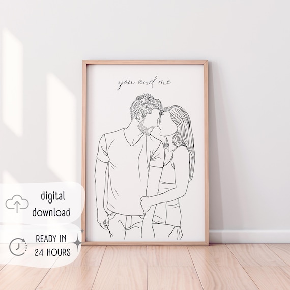 You and Me Faceless Couple Line Art Romantic Love Portrait Poster