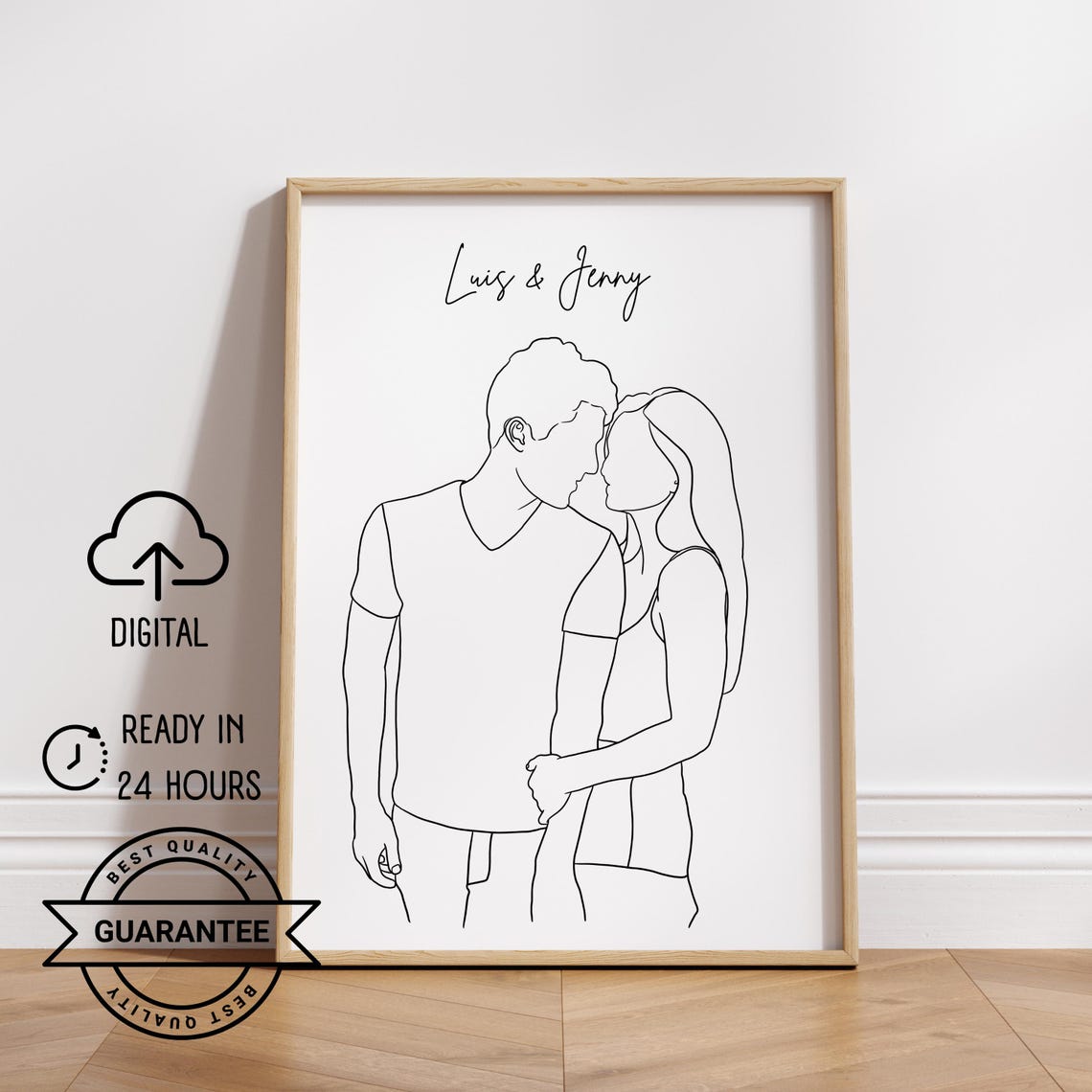 Couples Portrait Custom Line Drawing, Minimalist Art Print