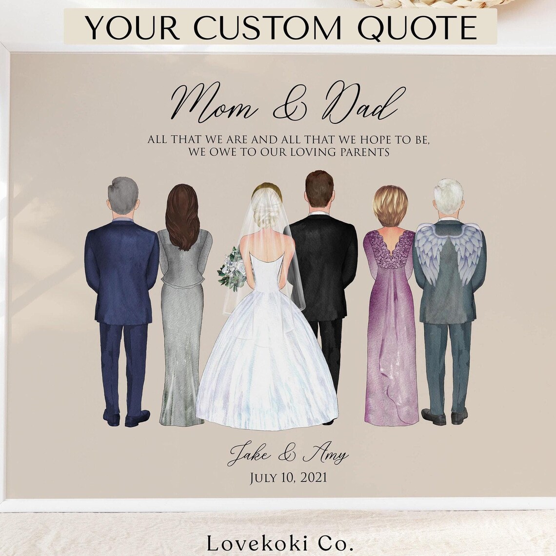 Mom and Dad Wedding Day Family Tribute Portrait Gift Keepsake Poster