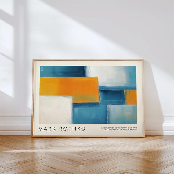 Rothko Inspired Blue Yellow Modern Print Poster Horizontal Modern Wall Art Minimalist Colour Field Artwork For Living Room Office Decor