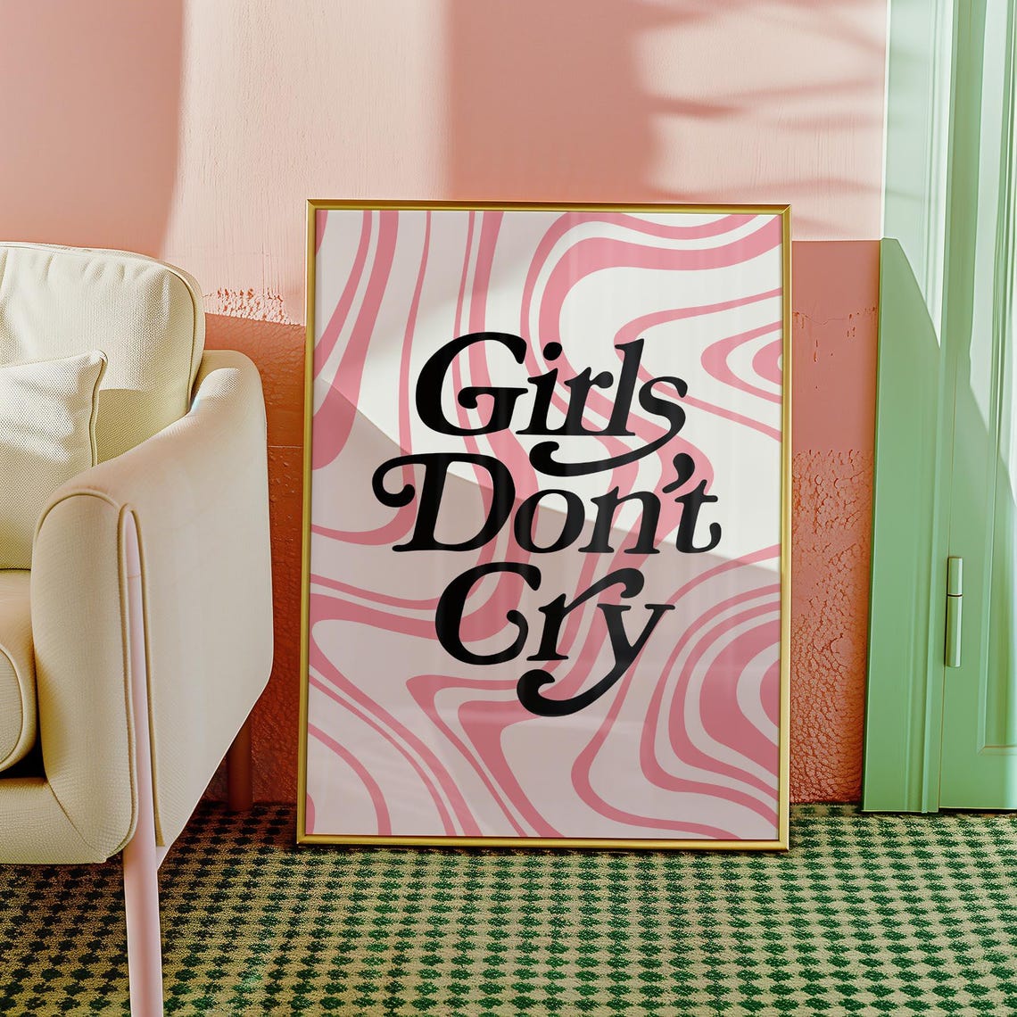 Girls Dont Cry Wall Art Trendy Quote Print Pink Wavy Aesthetic Decor For Bedroom Girl Power Inspirational Poster For Teen Room Gift Girl - Image 4