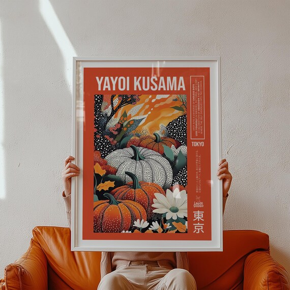 Dotted Autumn Pumpkins With White Daisy Yayoi Kusama Tokyo Poster