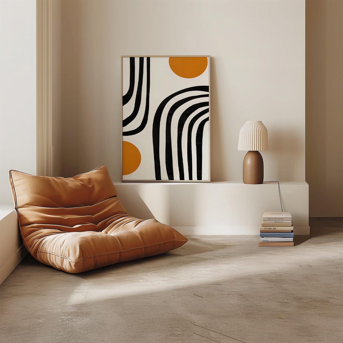 Black Wavy Stripe Orange Circle Modern Abstract Geometric Poster - Image 2