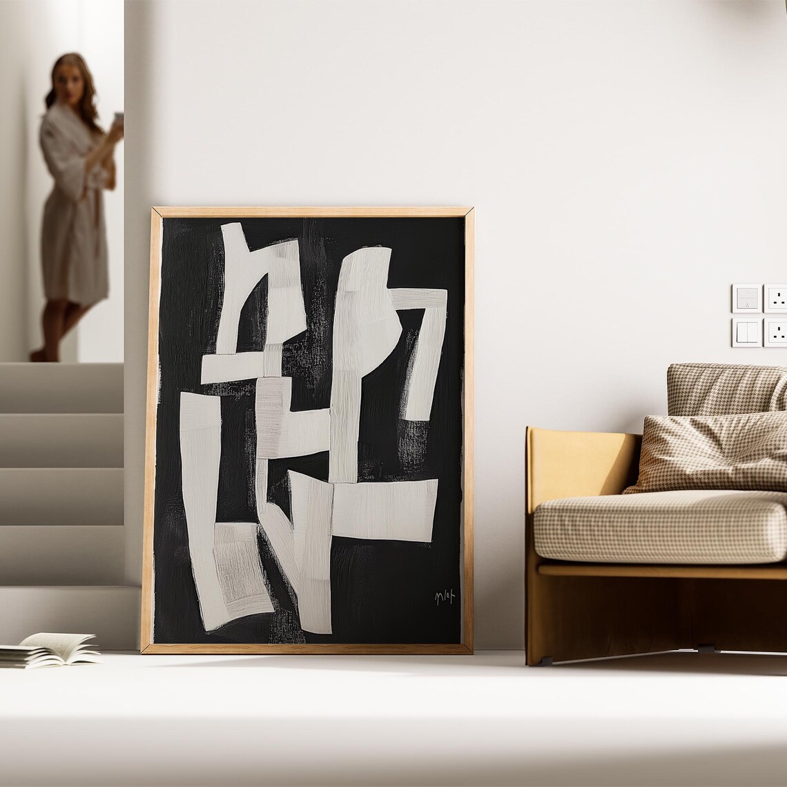 Black and White Abstract Brushstroke Modern Textured Art Poster - Image 3