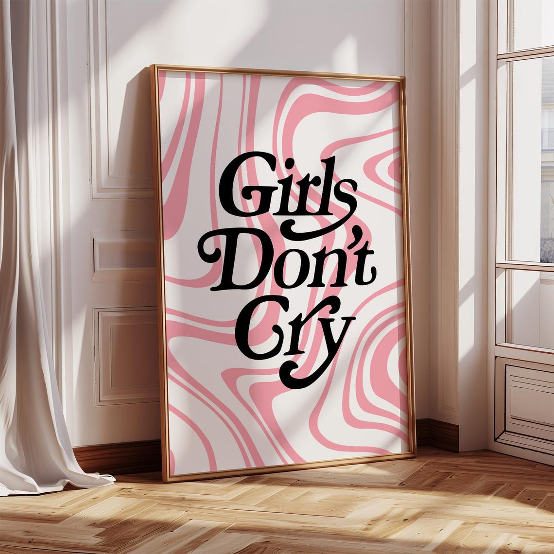 Girls Dont Cry Wall Art Trendy Quote Print Pink Wavy Aesthetic Decor For Bedroom Girl Power Inspirational Poster For Teen Room Gift Girl