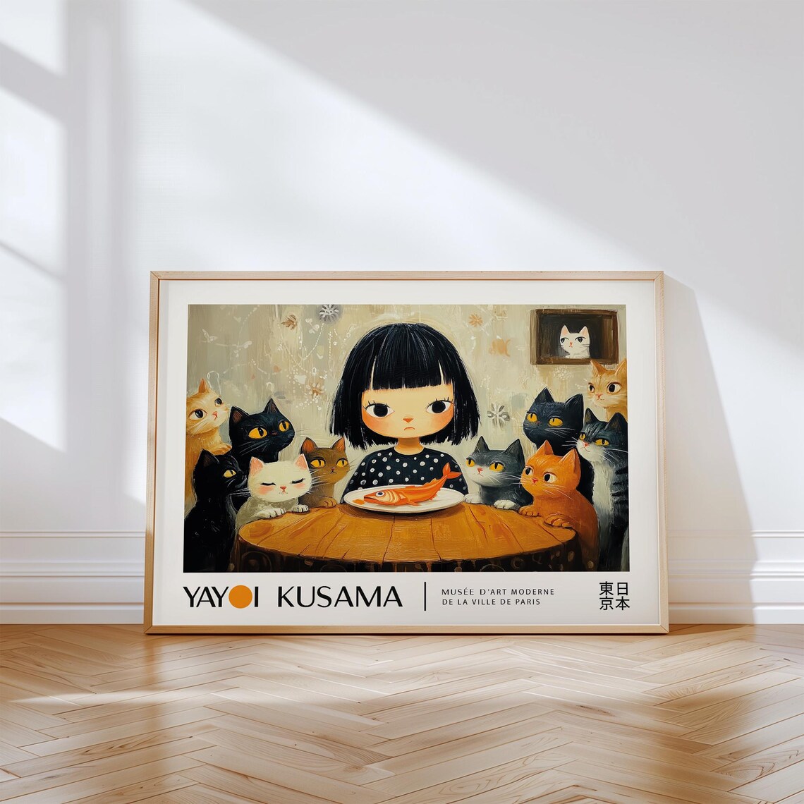 Yayoi Kusama Girl Dining With Cats Adorable Paris Style Exhibition Poster