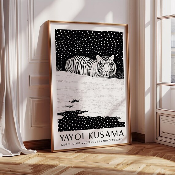 Yayoi Kusama White Tiger Snowy Night Dotted Paris Exhibition Poster