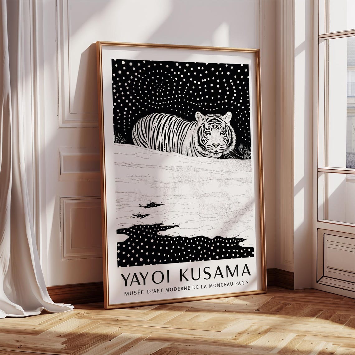Yayoi Kusama White Tiger Snowy Night Dotted Paris Exhibition Poster