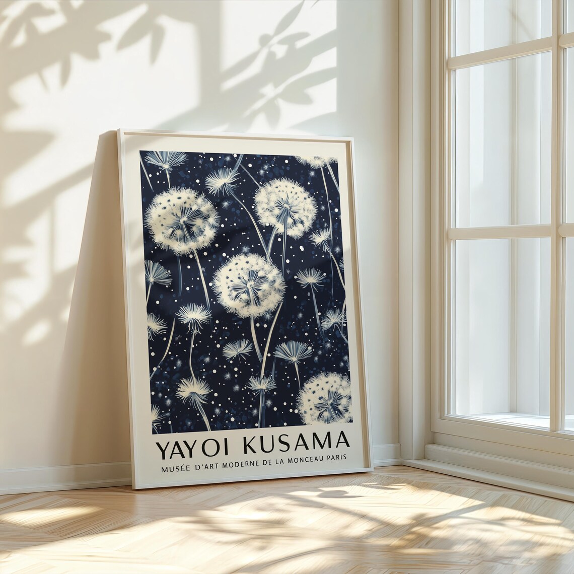 Yayoi Kusama Dandelion Navy Blue Night Botanical Exhibition Print - Image 2
