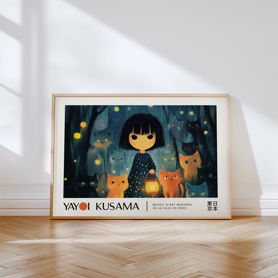 Kusama Cats And Girl Lantern Poster Horizontal Wall Art For Girls Room Yayoi Kusama Cute Print For Kids Bedroom Or Teenager Room