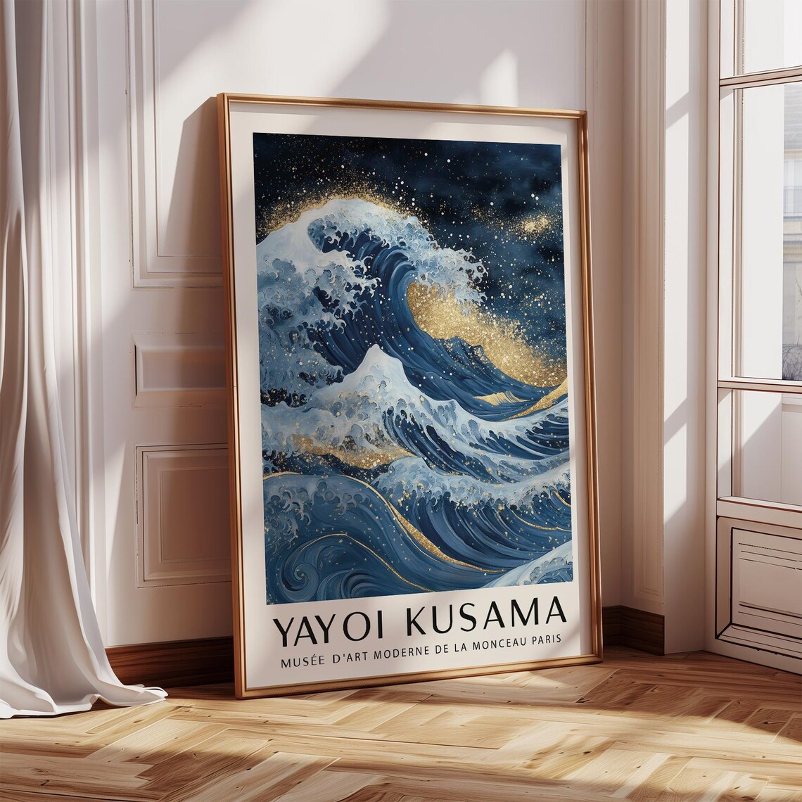Yayoi Kusama Great Wave Blue Gold Ocean Exhibition Art Poster - Image 4