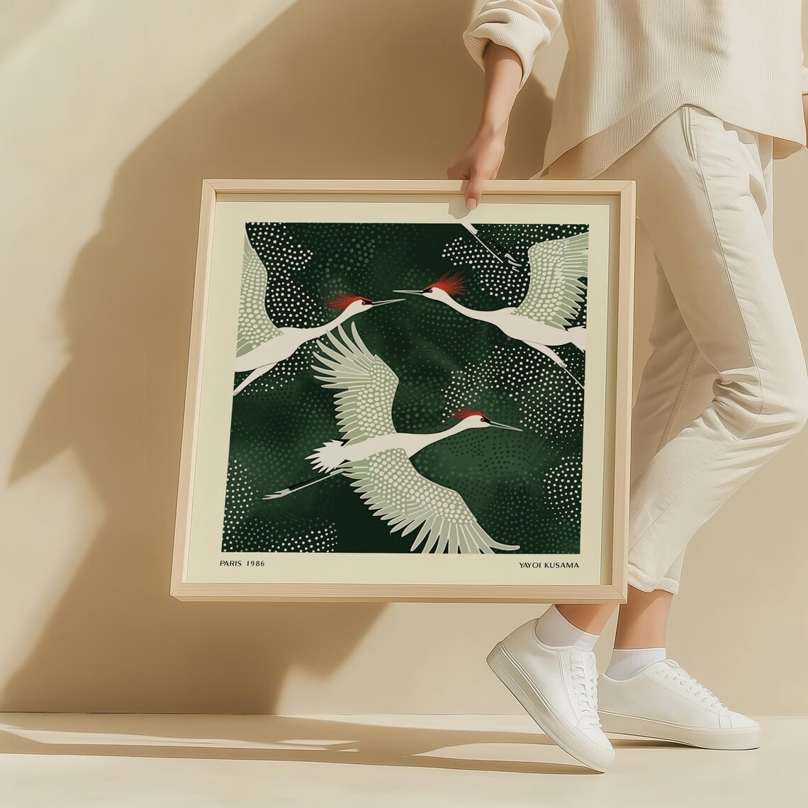 Cranes Of Japan Wall Art Minimalist Japanese Bird Print Yayoi Kusama Inspired Poster For Home Or Office Living Room Or Entryway