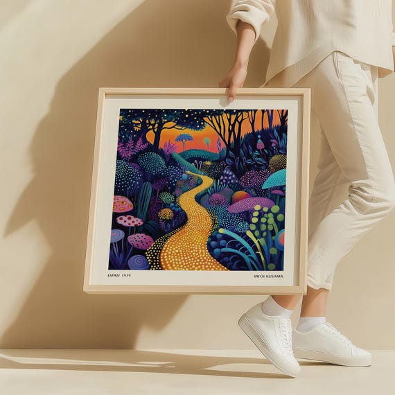 Enchanted Forest Path Wall Art Yayoi Kusama Inspired Fantasy Poster Square Colourful Decor For Living Room Bedroom
