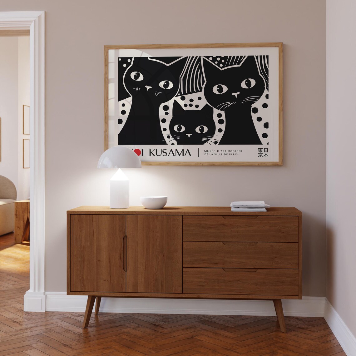 Yayoi Kusama Three Black Cats Dot Art Cute Paris Exhibition Style Poster - Image 3